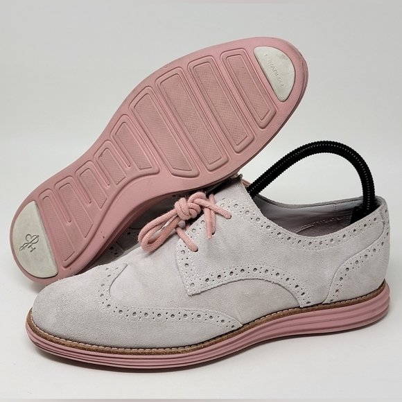Cole Haan Women's Lunargrand Wing Tip Oxford Gray Suede Purple Size 7.5 Preowned - Picture 1 of 11